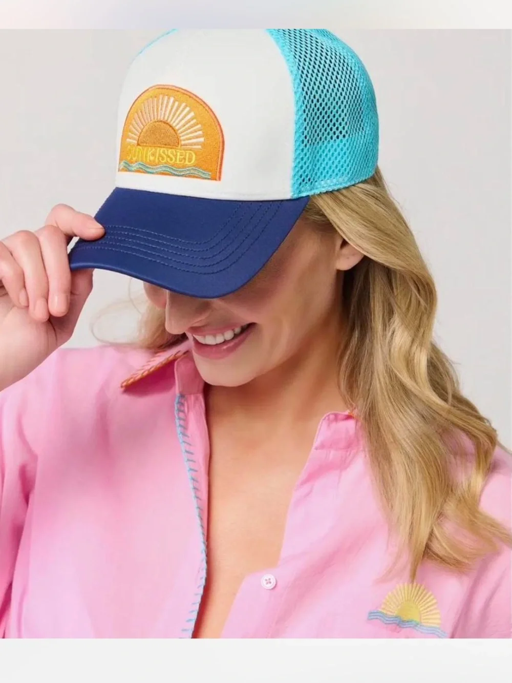 Sunkissed Trucker Hat — Turquoise Mesh & Navy Bill